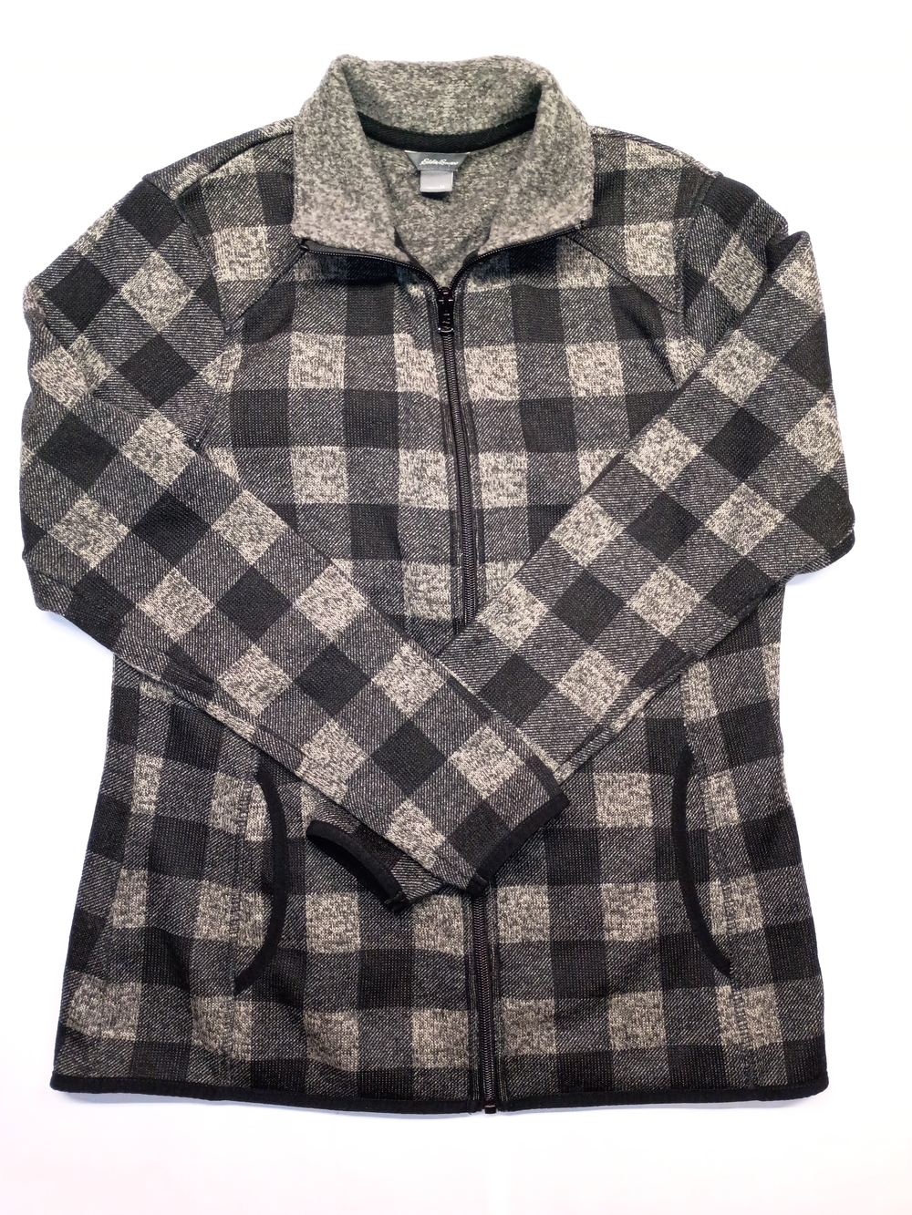 Black and Gray Plaid Zip-Up Jacket